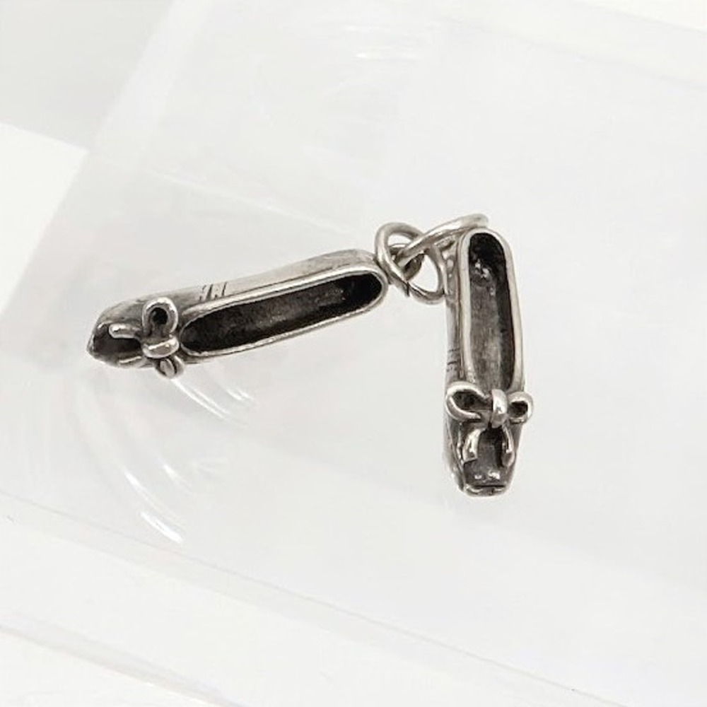 VTG Sterling Silver 925 Ballet Pointe Shoe‎ Slipper Charm 3D Pendant Ballerina